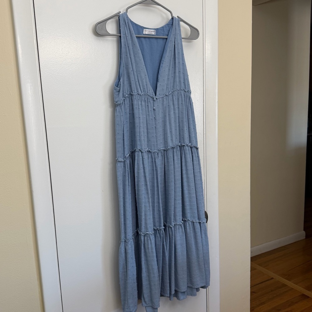 Powder Blue Tiered Skirt Maxi Dress - Picture 3 of 6